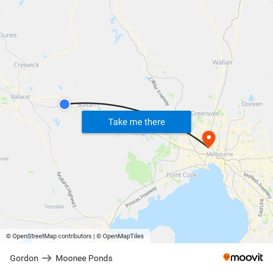 Gordon to Moonee Ponds map