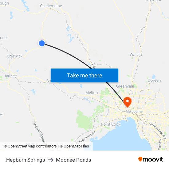 Hepburn Springs to Moonee Ponds map