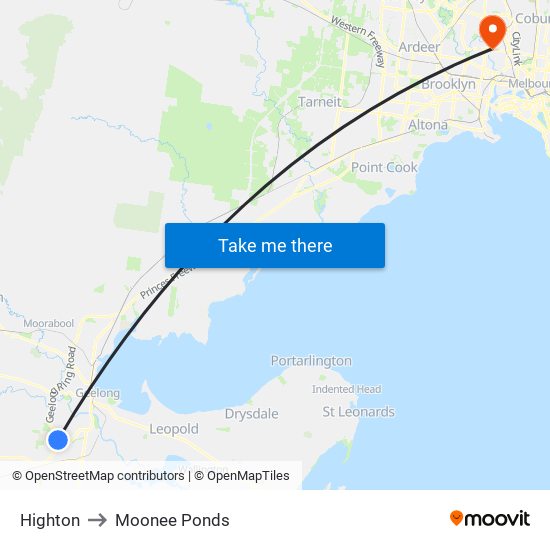 Highton to Moonee Ponds map