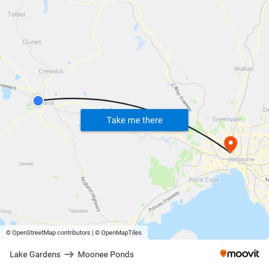 Lake Gardens to Moonee Ponds map