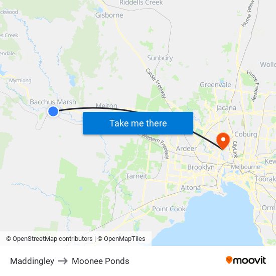 Maddingley to Moonee Ponds map