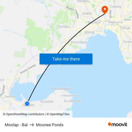 Moolap - Bal to Moonee Ponds map