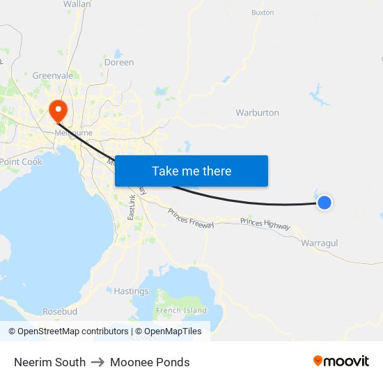 Neerim South to Moonee Ponds map