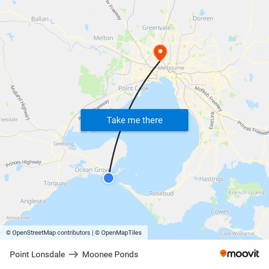 Point Lonsdale to Moonee Ponds map