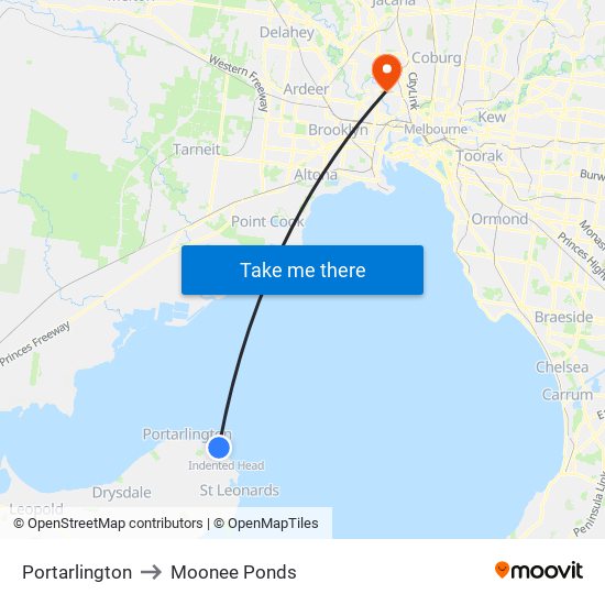 Portarlington to Moonee Ponds map