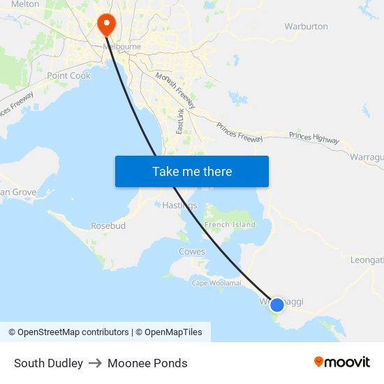 South Dudley to Moonee Ponds map