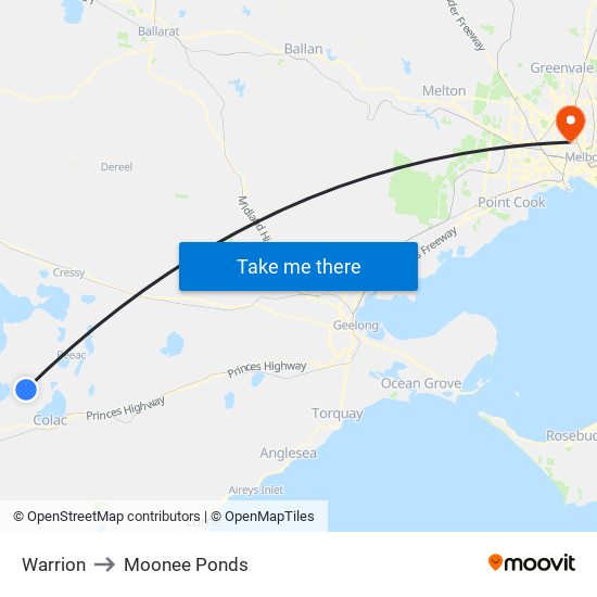 Warrion to Moonee Ponds map