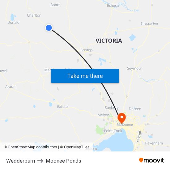 Wedderburn to Moonee Ponds map