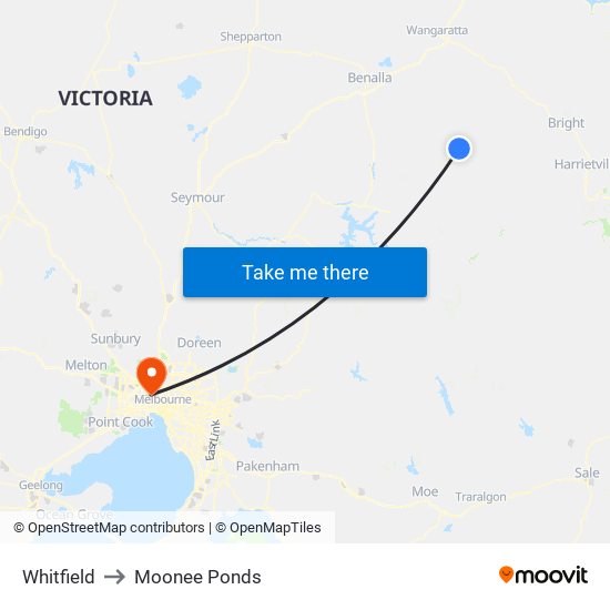 Whitfield to Moonee Ponds map