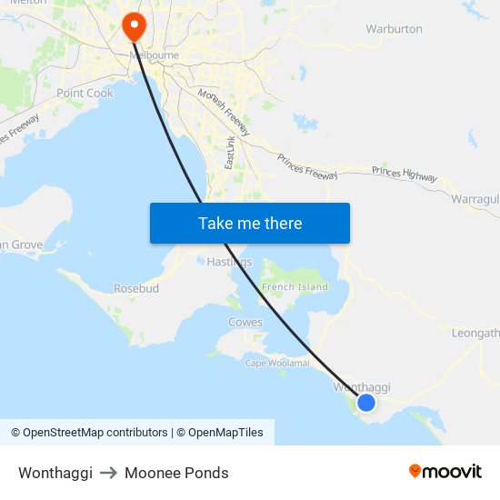 Wonthaggi to Moonee Ponds map