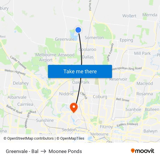 Greenvale - Bal to Moonee Ponds map
