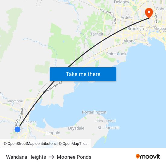 Wandana Heights to Moonee Ponds map