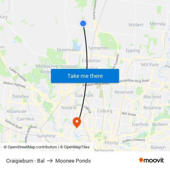 Craigieburn - Bal to Moonee Ponds map