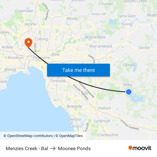 Menzies Creek - Bal to Moonee Ponds map