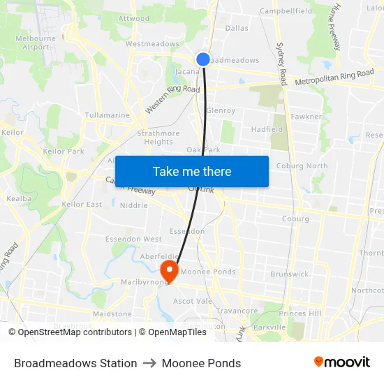 Broadmeadows Station to Moonee Ponds map