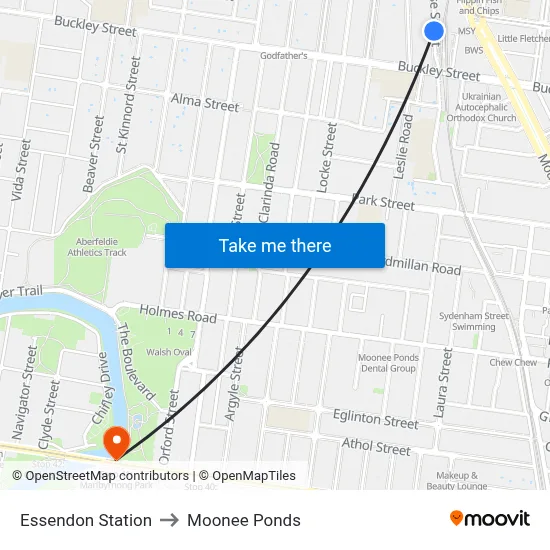 Essendon Station to Moonee Ponds map