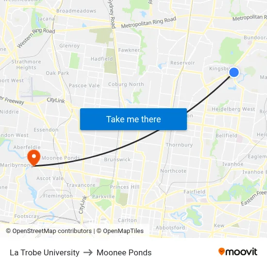 La Trobe University to Moonee Ponds map