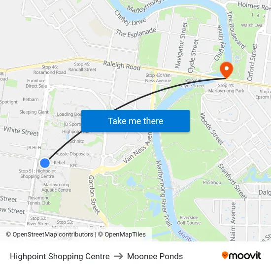 Highpoint Shopping Centre to Moonee Ponds map