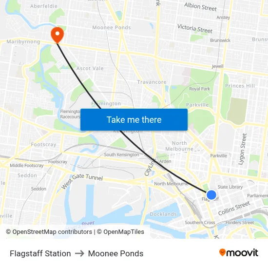 Flagstaff Station to Moonee Ponds map