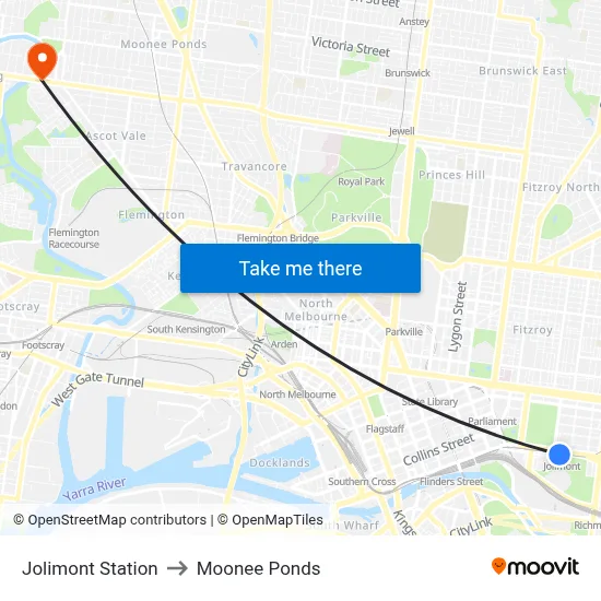 Jolimont Station to Moonee Ponds map