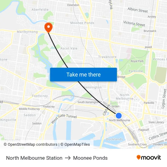 North Melbourne Station to Moonee Ponds map