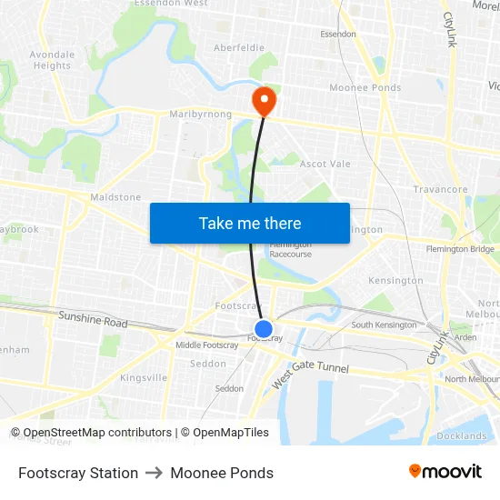 Footscray Station to Moonee Ponds map
