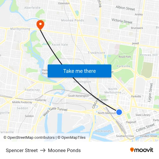 Spencer Street to Moonee Ponds map
