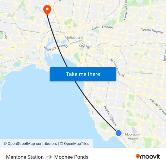 Mentone Station to Moonee Ponds map