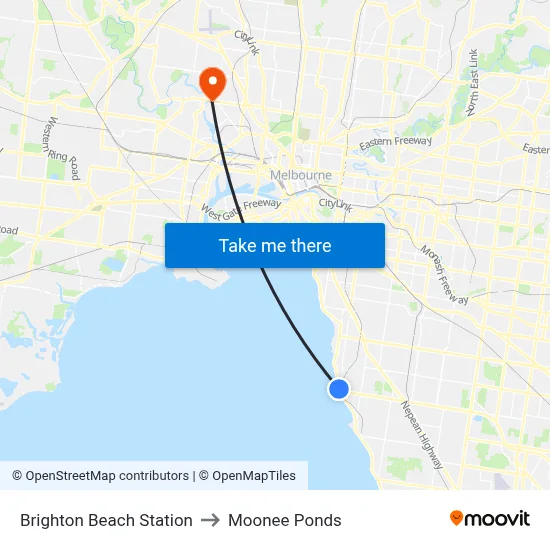 Brighton Beach Station to Moonee Ponds map