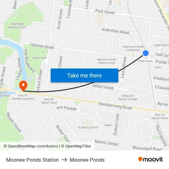 Moonee Ponds Station to Moonee Ponds map
