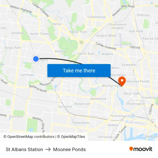St Albans Station to Moonee Ponds map