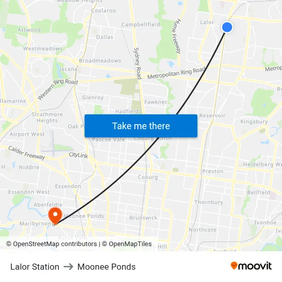 Lalor Station to Moonee Ponds map