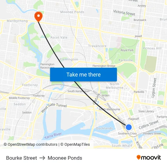 Bourke Street to Moonee Ponds map