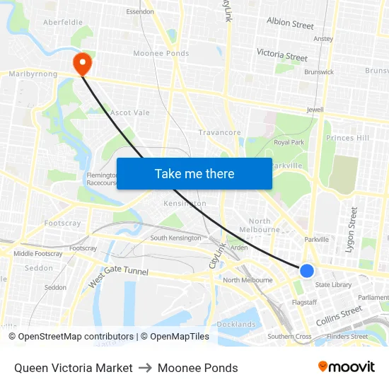 Queen Victoria Market to Moonee Ponds map