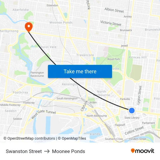 Swanston Street to Moonee Ponds map
