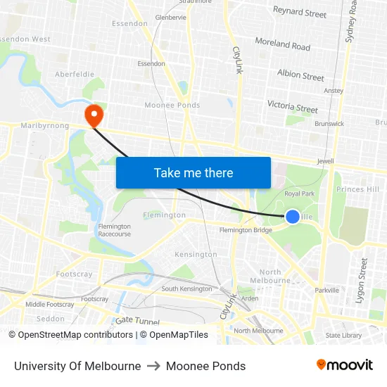 University Of Melbourne to Moonee Ponds map