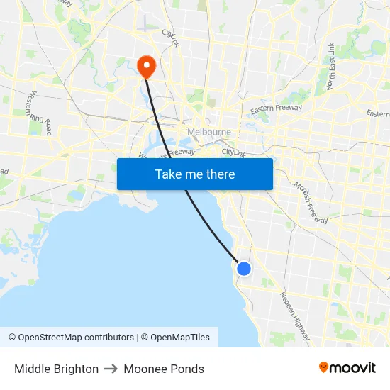 Middle Brighton to Moonee Ponds map