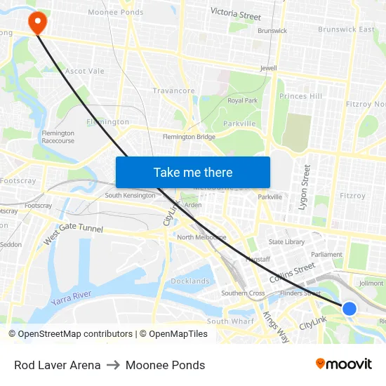 Rod Laver Arena to Moonee Ponds map