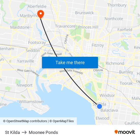 St Kilda to Moonee Ponds map