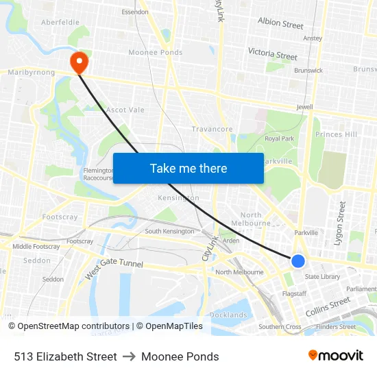 513 Elizabeth Street to Moonee Ponds map