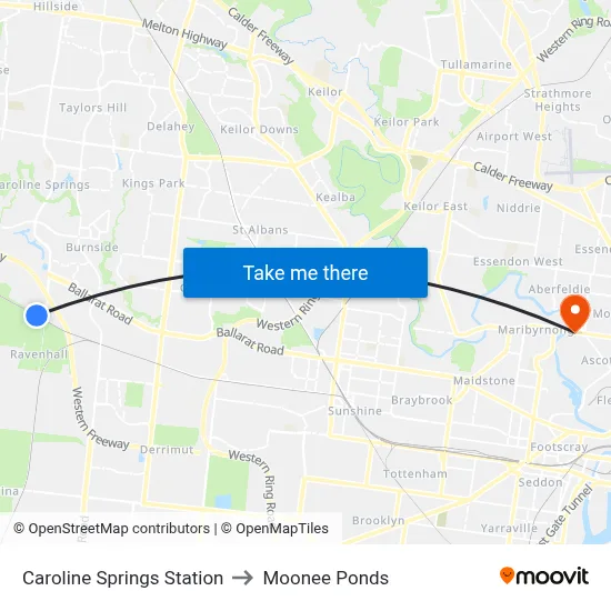 Caroline Springs Station to Moonee Ponds map