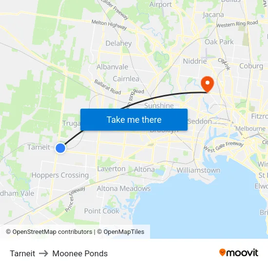 Tarneit to Moonee Ponds map