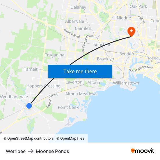 Werribee to Moonee Ponds map