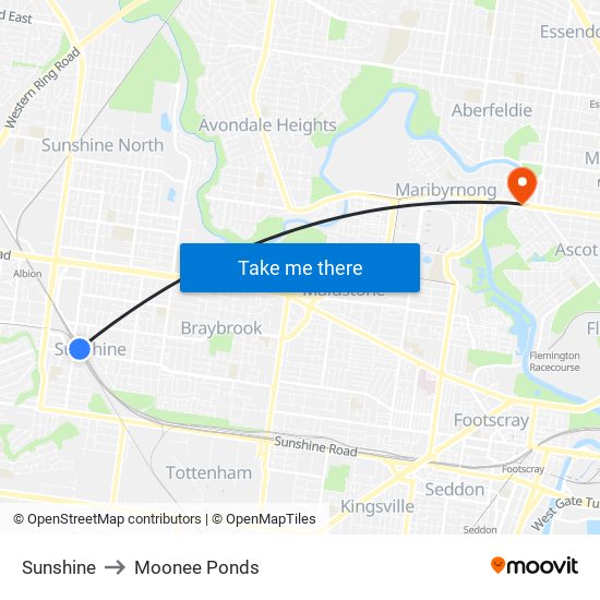 Sunshine to Moonee Ponds map