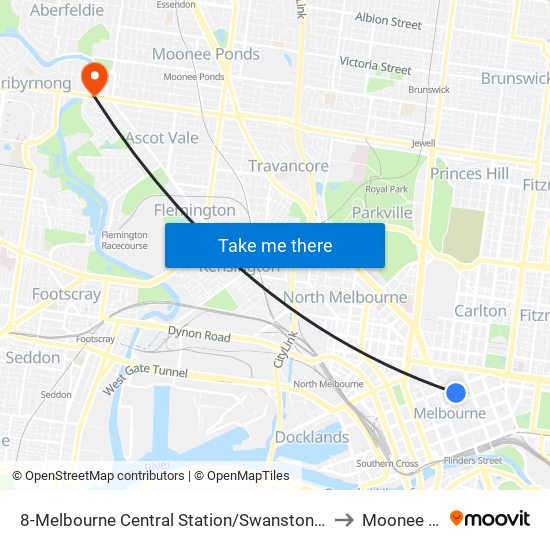 8-Melbourne Central Station/Swanston St (Melbourne City) to Moonee Ponds map