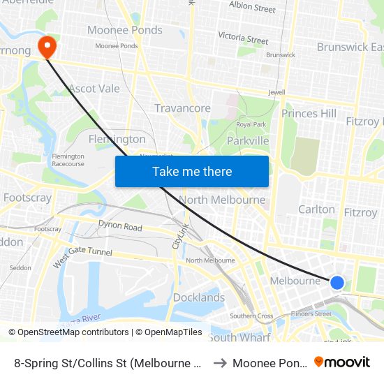 8-Spring St/Collins St (Melbourne City) to Moonee Ponds map