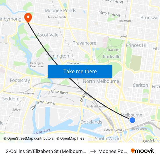 2-Collins St/Elizabeth St (Melbourne City) to Moonee Ponds map