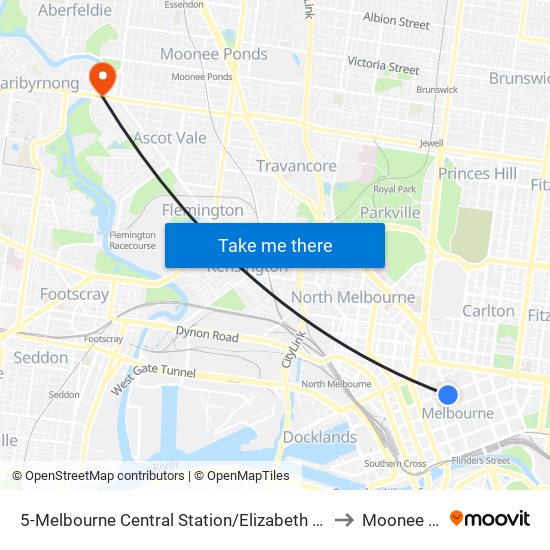 5-Melbourne Central Station/Elizabeth St (Melbourne City) to Moonee Ponds map