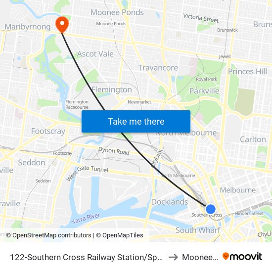 122-Southern Cross Railway Station/Spencer St (Melbourne City) to Moonee Ponds map