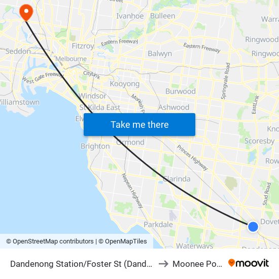 Dandenong Station/Foster St (Dandenong) to Moonee Ponds map